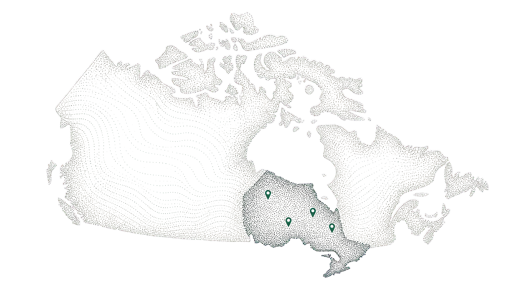 Dotted map of Canada with Ontario highlighted and marked as the primary MCITY service region